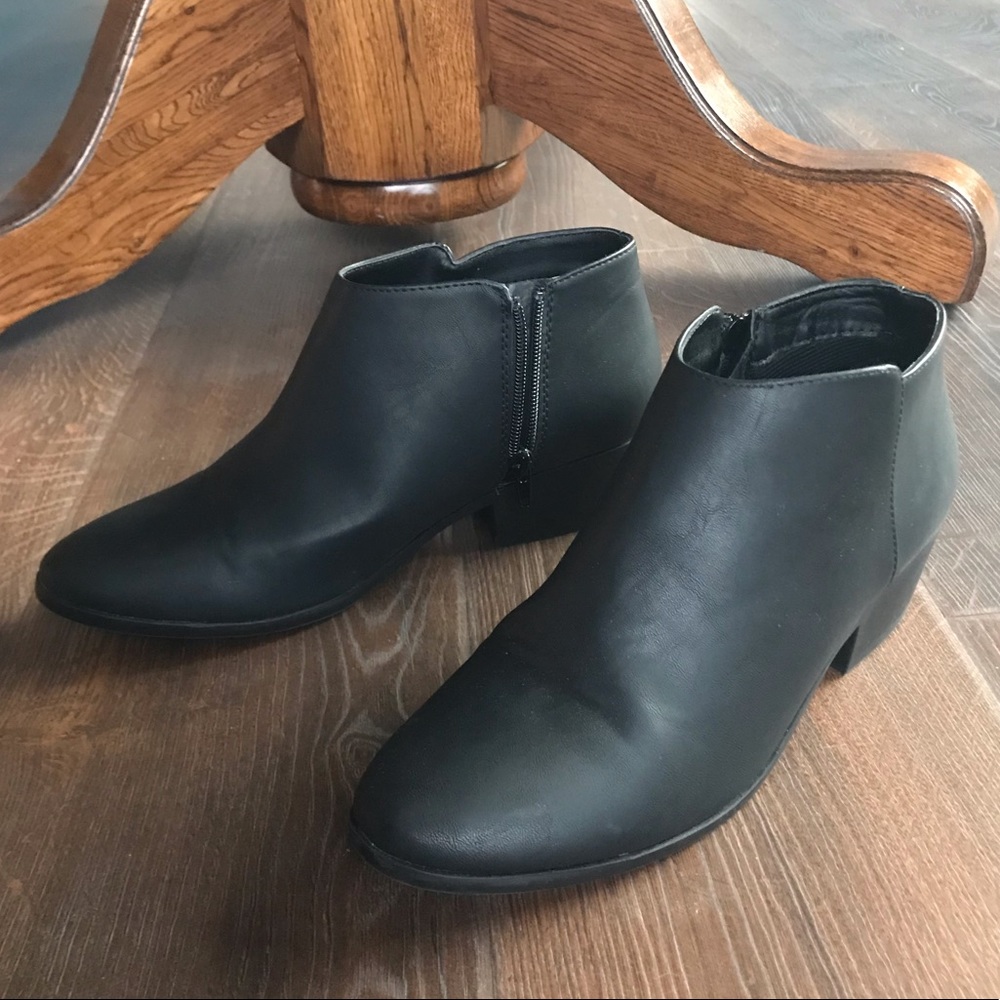 Black faux leather ankle boots